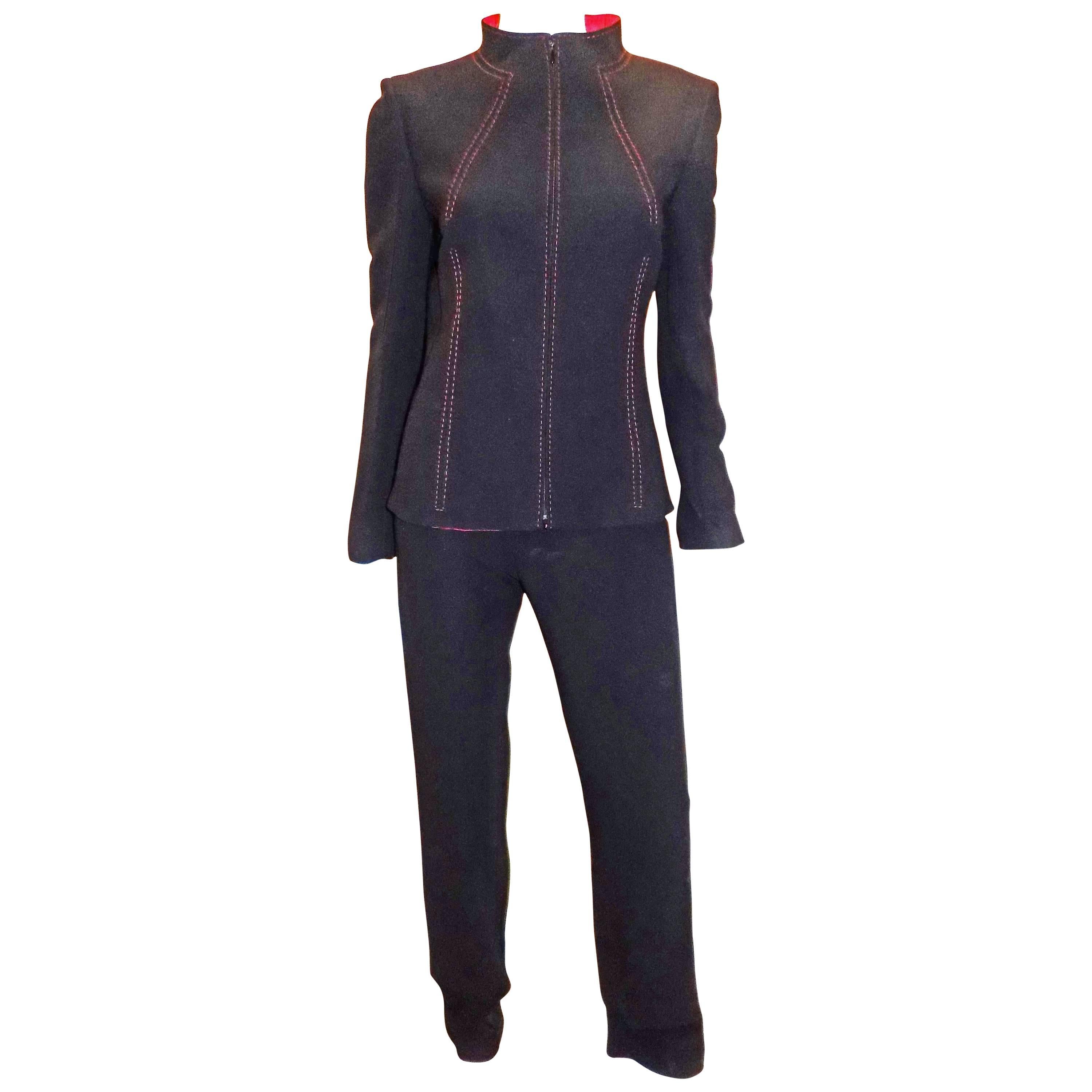 Valentino Navy pant suit w Red top stitch New with Tags 