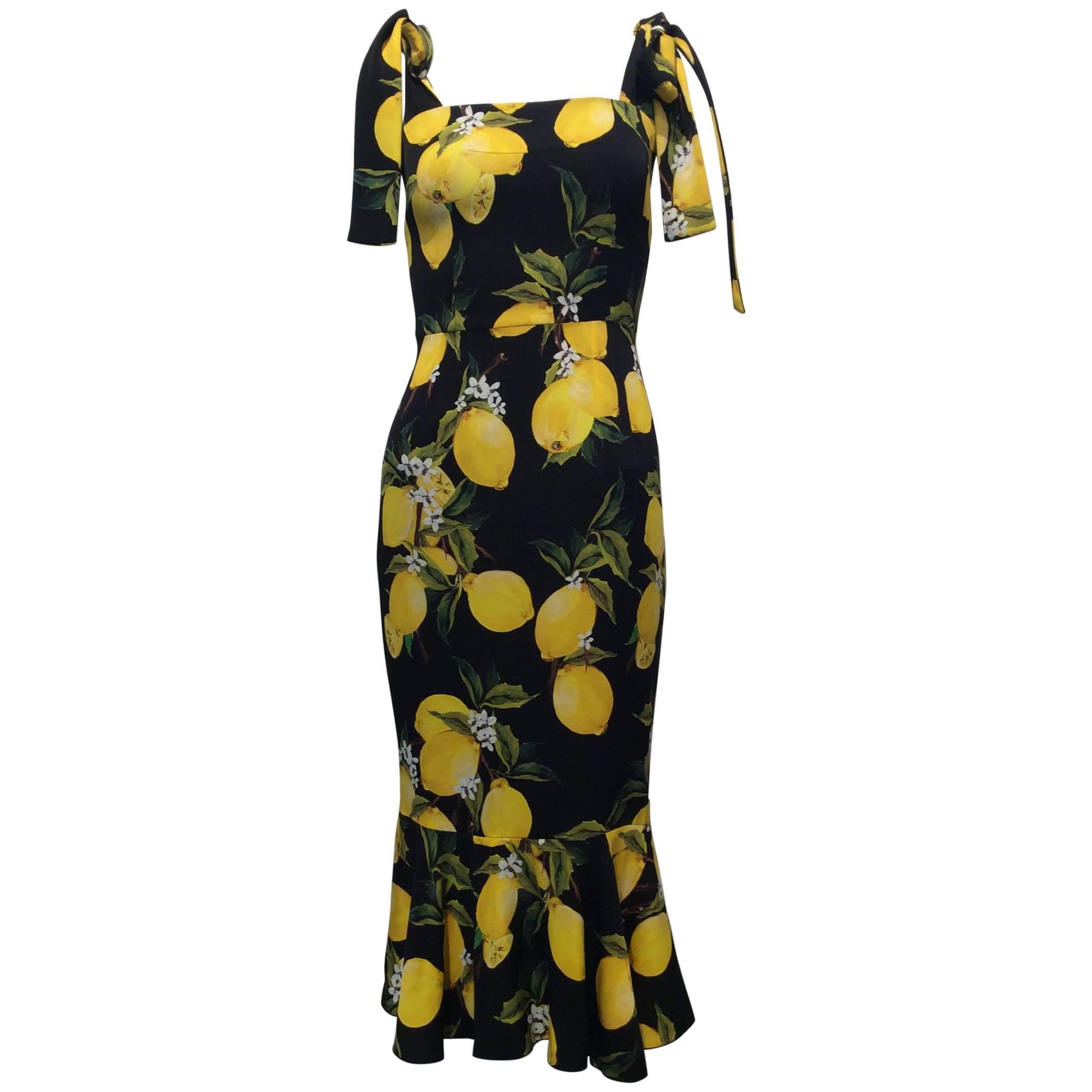 Dolce And Gabbana Lemon Print Dress Sz40 (Us 4)