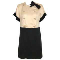 Vintage CHANEL Creme and Black Silk Charmeuse Cocktail Dress