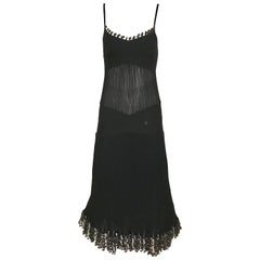 CHANEL Black Knit Spaghetti Strap Cocktail Dress