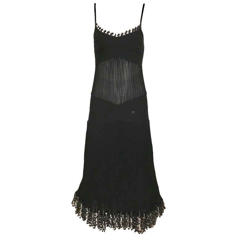 CHANEL Black Knit Spaghetti Strap Cocktail Dress at 1stDibs spaghetti