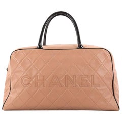 Chanel Embossed Logo Bowler Bag Quilted Lambskin Large