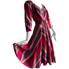 Claire McCardell Striped Cotton Summer Frock in Bold Sunset Colors, 1950s  
