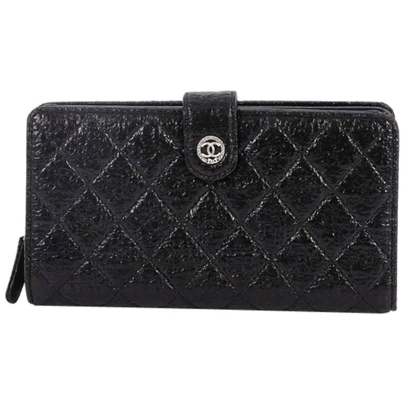 Chanel French Wallet Quilted Glazed Crackled Leather Long
