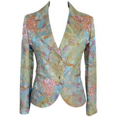Vintage Emporio Armani Flower Multicolor Silk Cotton Italian Jacket, 1980s 