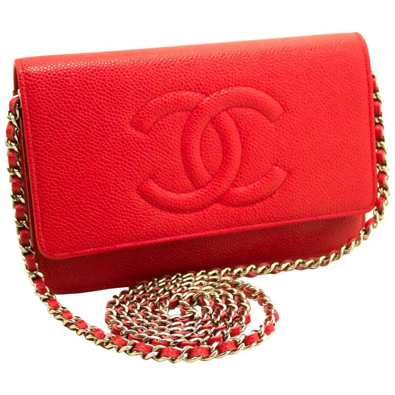 Chanel Red Caviar Wallet On Chain Crossbody Shoulder Bag, 2016 For Sale