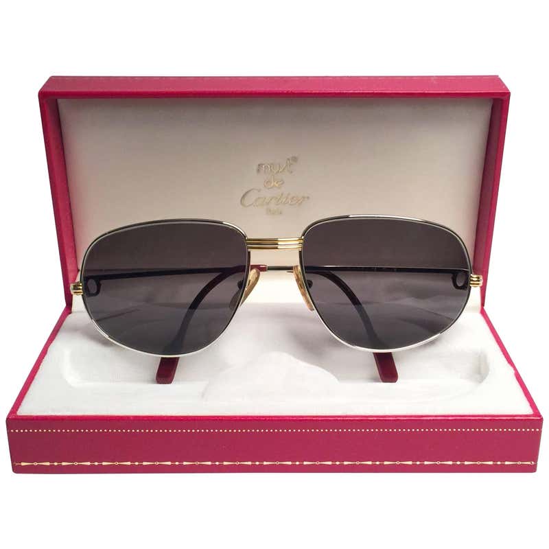 CARTIER Gold Tone Bushed Metal Edition Santos - Dumont Sunglasses For ...