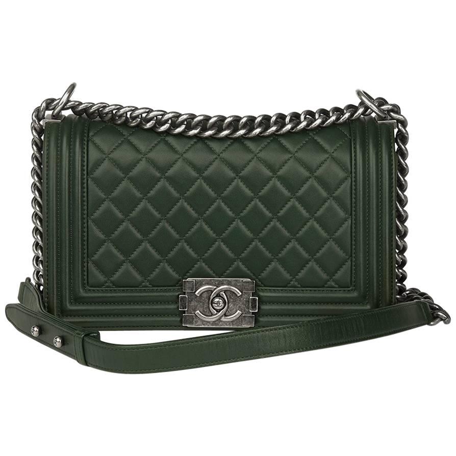 2015 Chanel Forest Green Quilted Lambskin Medium Le Boy at 1stDibs
