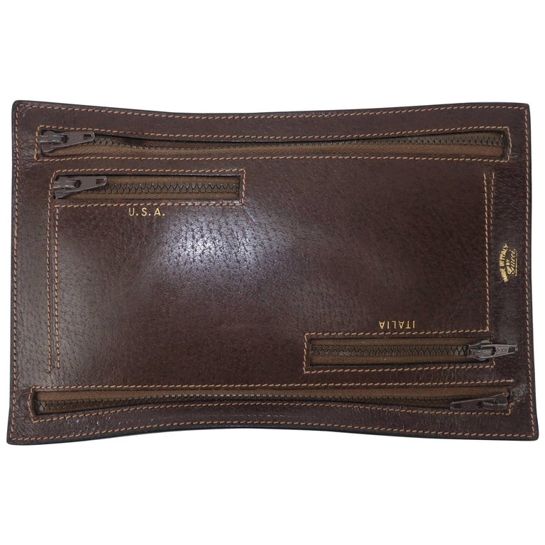 Vintage Gucci Brown Leather Travel Wallet Pouch For Sale at 1stDibs