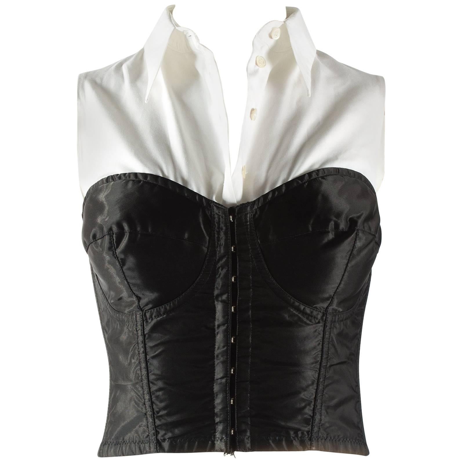 Dolce & Gabbana black satin and lycra corset with attached white shirt, aw 1992