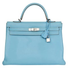 2011 Hermes Celeste & Mykonos Epsom Leather Kelly 35cm Retourne