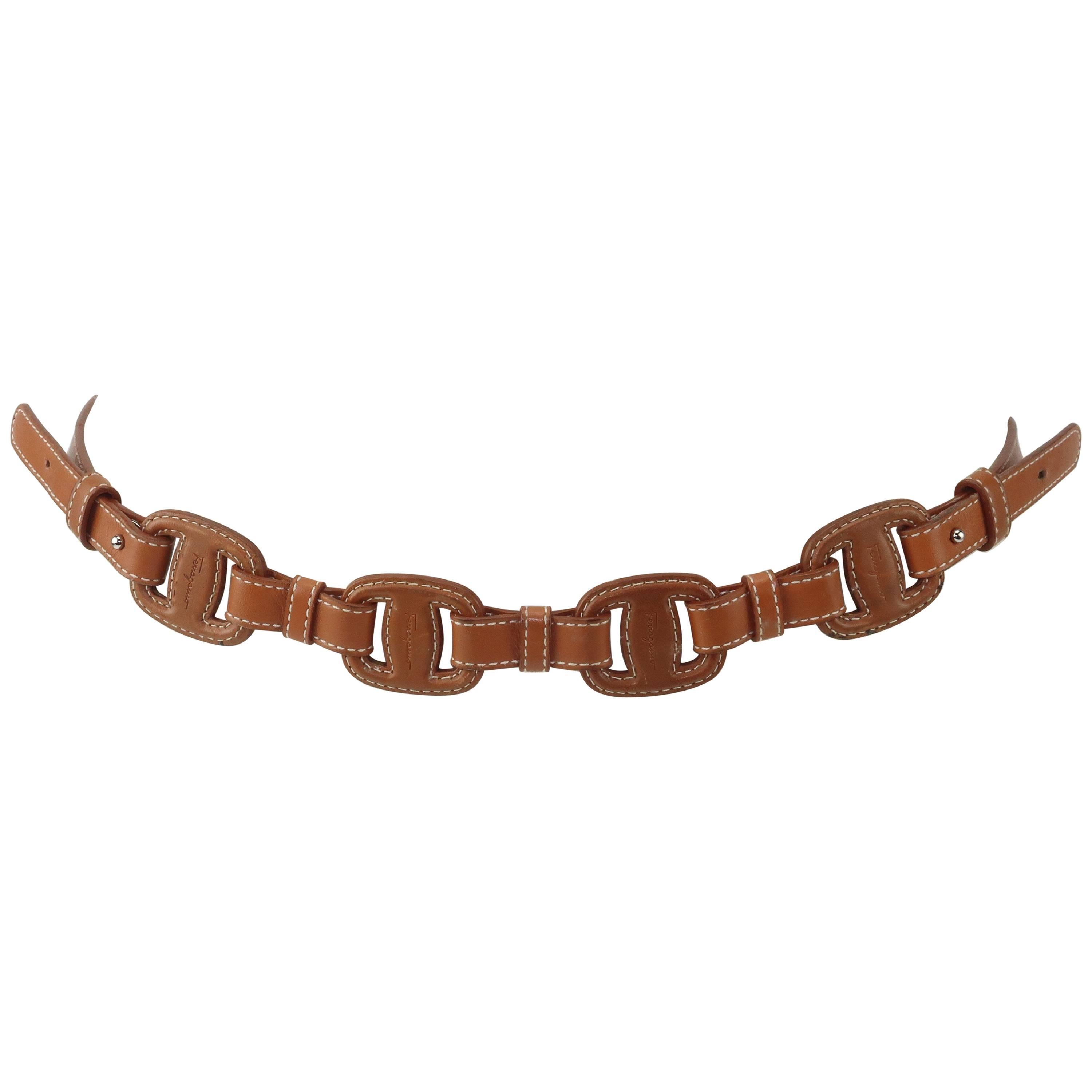 Ferragamo Equestrian Inspired Tan Leather Logo Belt