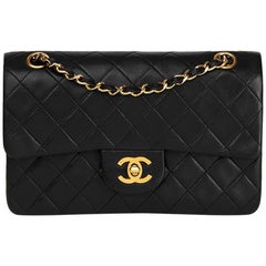 1988 Chanel Black Quilted Lambskin Vintage Small Classic Double Flap Bag 