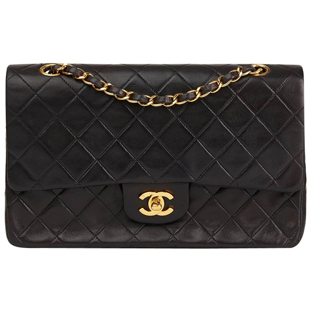 1993 Chanel Black Quilted Lambskin Vintage Medium Classic Double Flap Bag  at 1stDibs