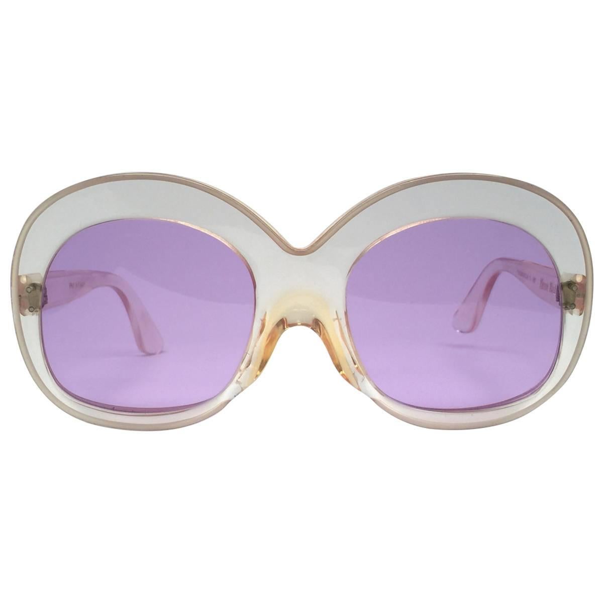 New Rare Vintage Pierre Marly Sourcilla Clear Ivory Oversized 1960's Sunglasses For Sale