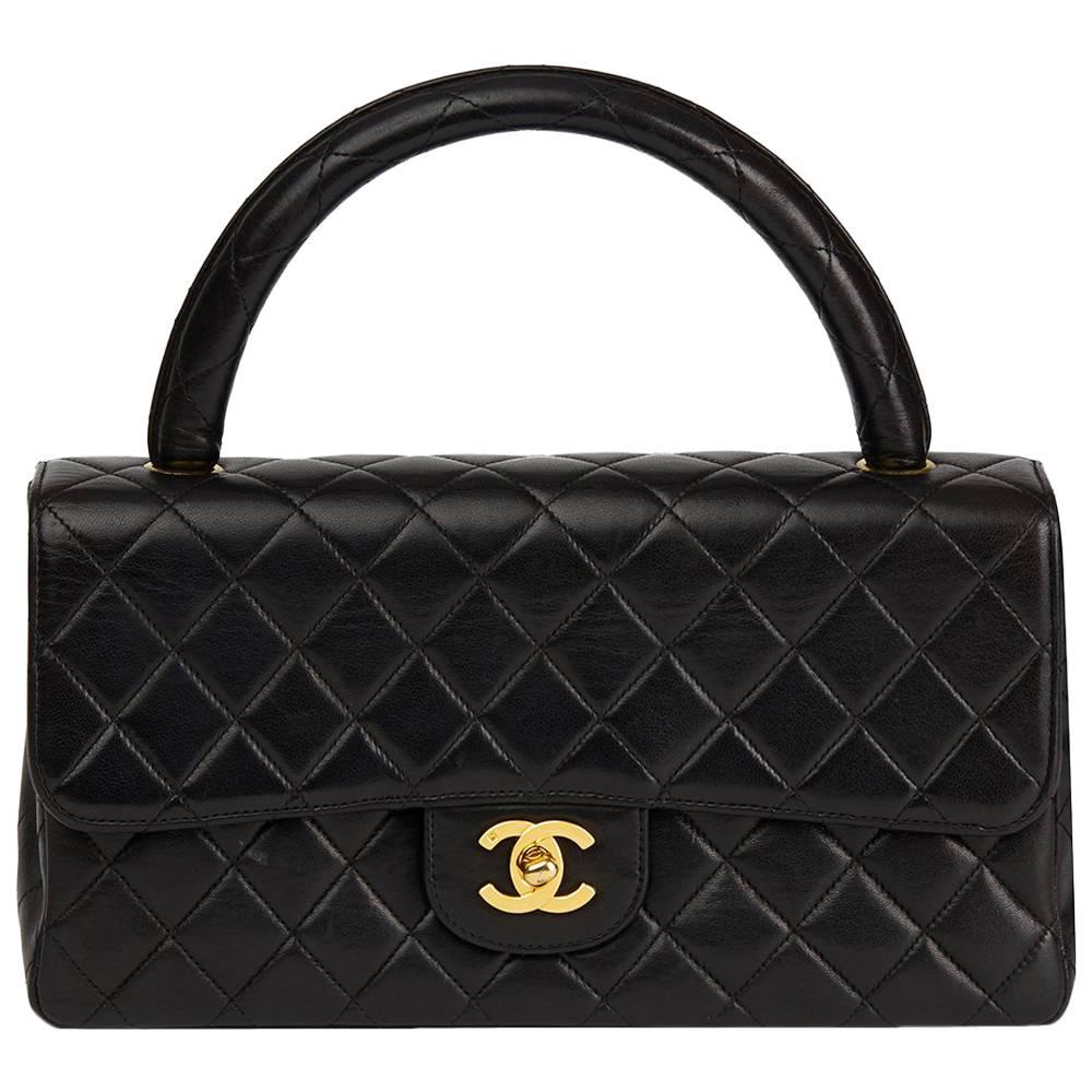 1997 Chanel Black Quilted Lambskin Vintage Medium Classic Kelly Flap 
