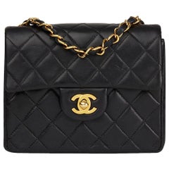 2001 Chanel Black Quilted Lambskin Vintage Mini Flap Bag 