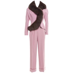 Christian Dior AW '97 von John Galliano Vintage Rose Fuchspelzbesatz Jacke & Hose