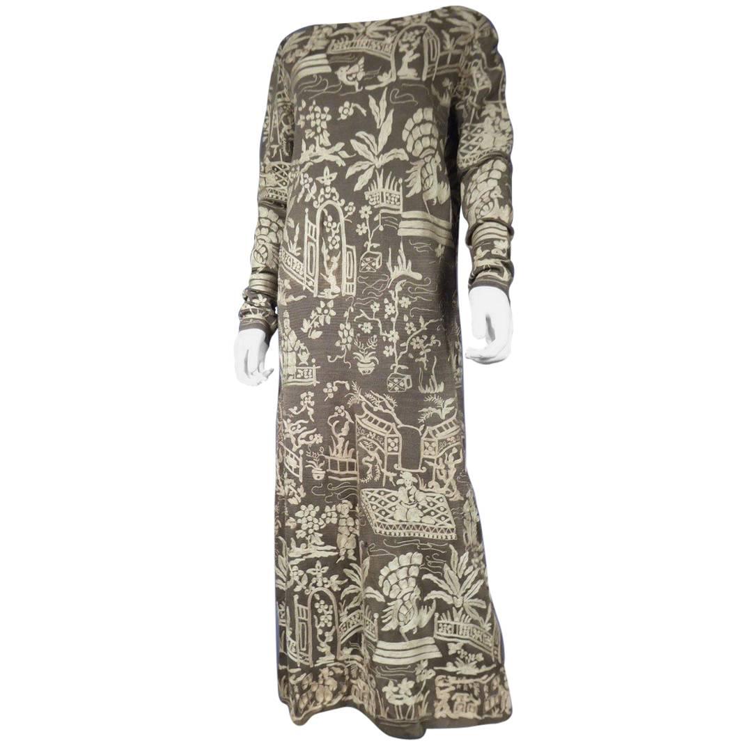 Alix Lebreton Paris Embroidered silk dress with chinoiserie, Circa 1930