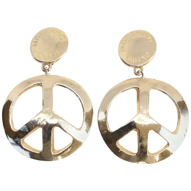 1990's MOSCHINO gold-tone 'peace-sign' earrings For Sale at 1stDibs ...
