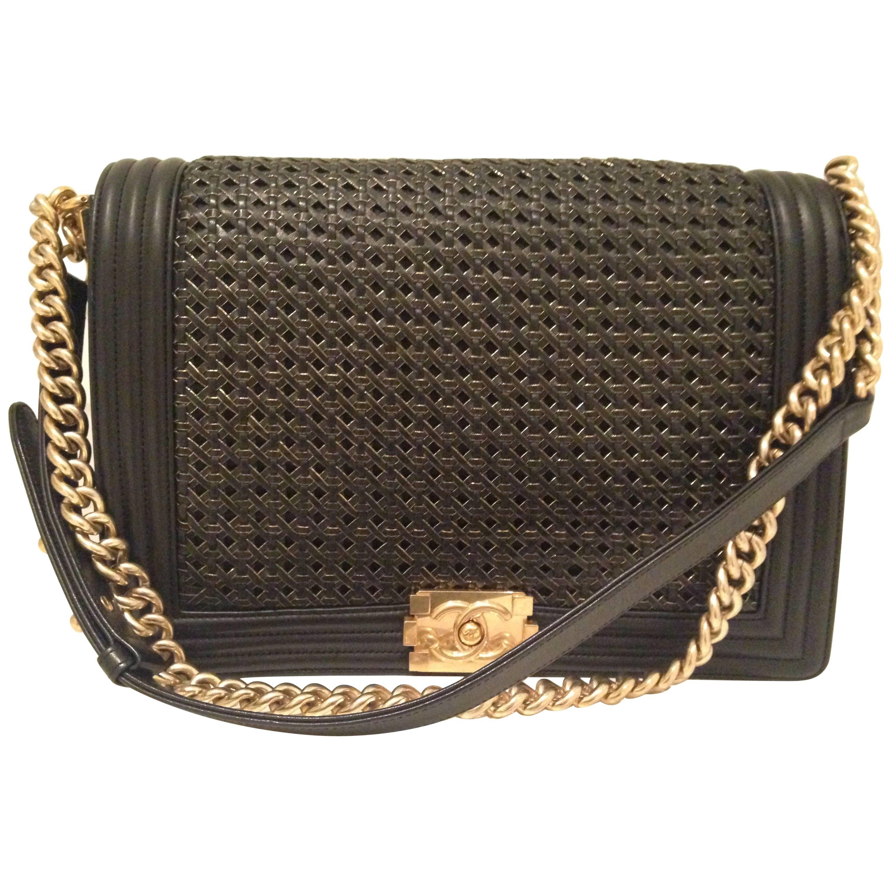 Chanel Limited Edition GM Black and Golden Boy Bag For Sale