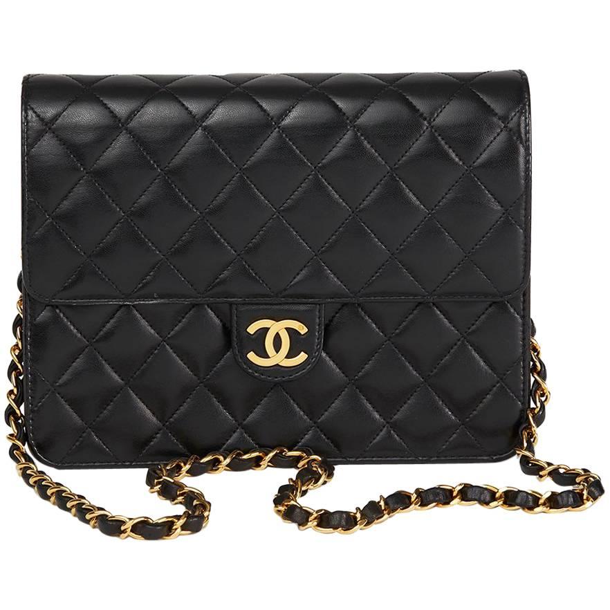 1997 Chanel Black Quilted Lambskin Vintage Small Classic Single Flap Bag 