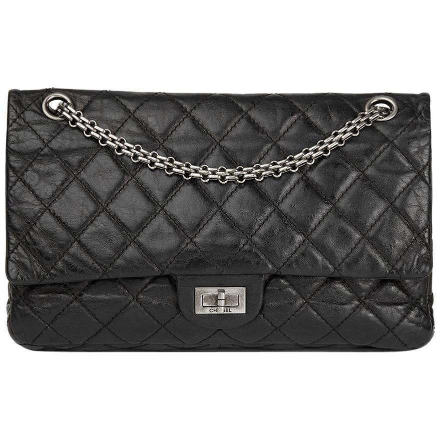 2007 Chanel Black Metallic Quilted Calfskin 2.55 Reissue 226 Double Flap Bag 