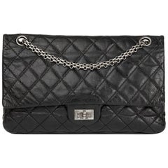 Vintage 2007 Chanel Black Metallic Quilted Calfskin 2.55 Reissue 226 Double Flap Bag 