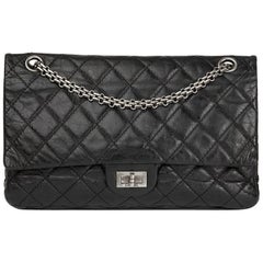 Vintage 2007 Chanel Black Metallic Quilted Calfskin 2.55 Reissue 226 Double Flap Bag