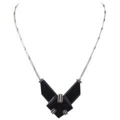 Black Bakelite and grey channel set paste necklace, Germany, 1930s