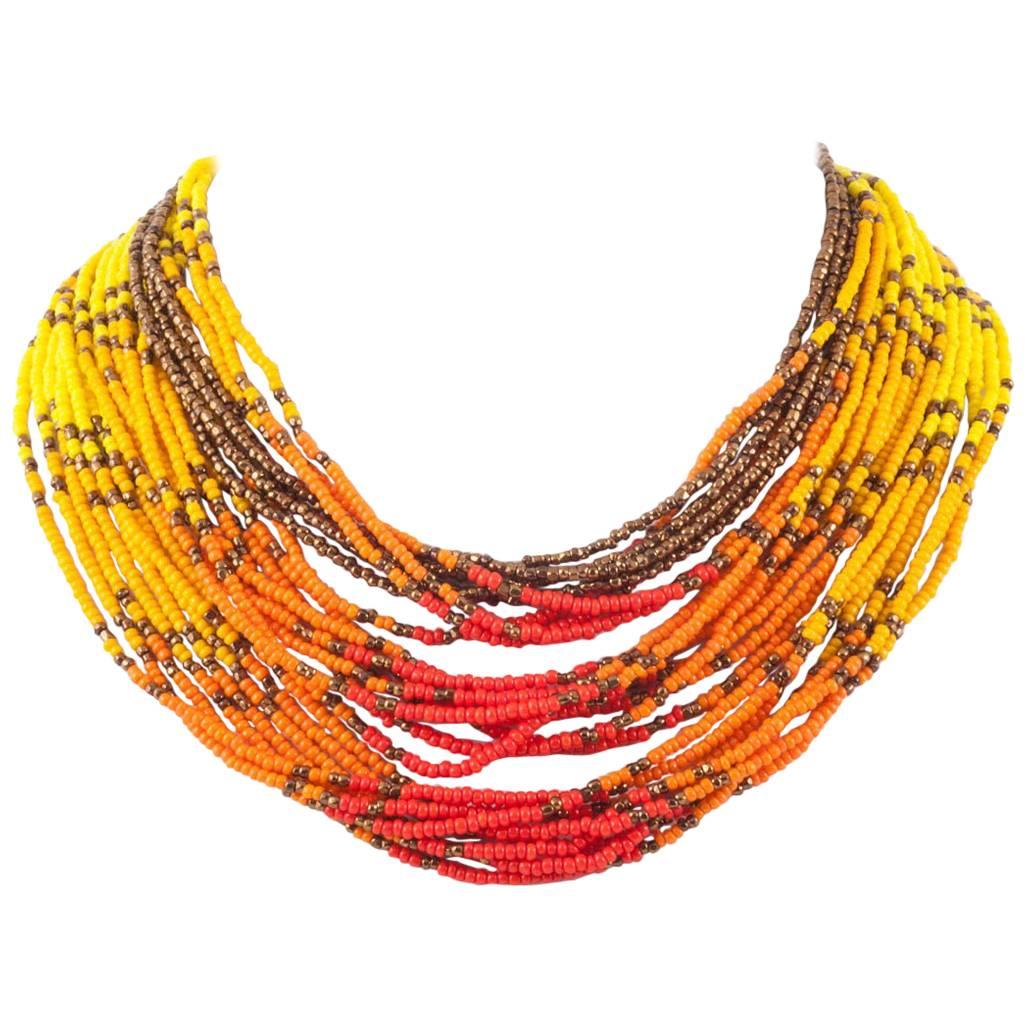 Miriam Haskell, collier de perles en verre aux couleurs vives à plusieurs rangées, États-Unis, années 1960