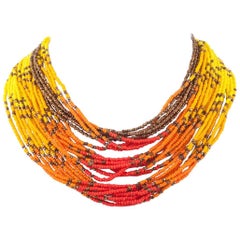 Retro A vibrant glass bead multi-row necklace, Miriam Haskell, USA, 1960s