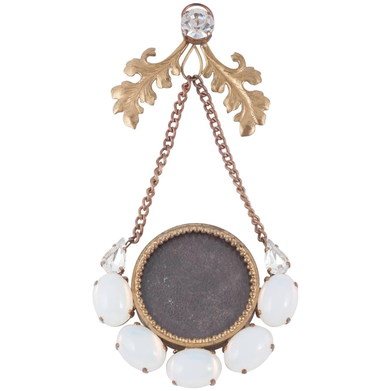 Victorian faux moonstone and brass hanging minature picture frame