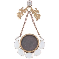 Victorian faux moonstone and brass hanging minature picture frame