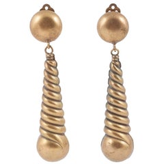 Joseff of Hollywood antiqued gilt long twist earrings 1960s 