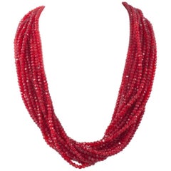 Silver, paste and red glass bead twist multi strand necklace, 1930s