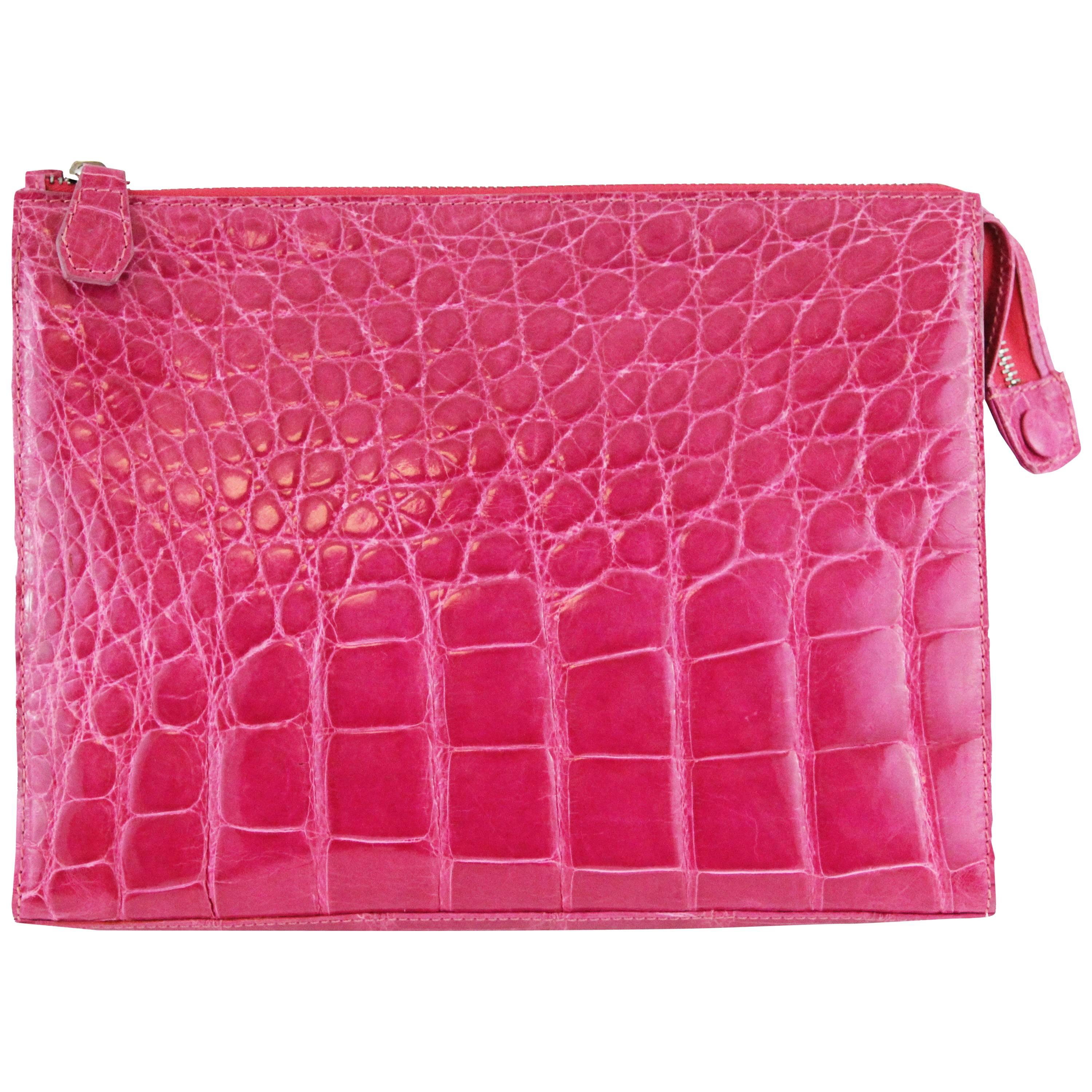 Colombo Fushia pink Crocodile clutch bag 