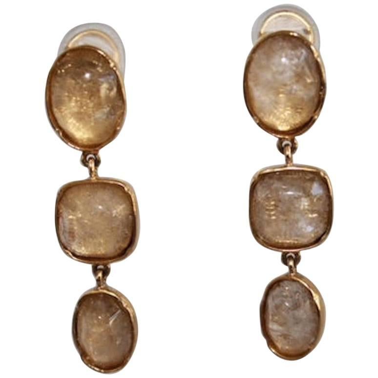 Goossens Paris Triple Drop  Rock Crystal Clip Earrings