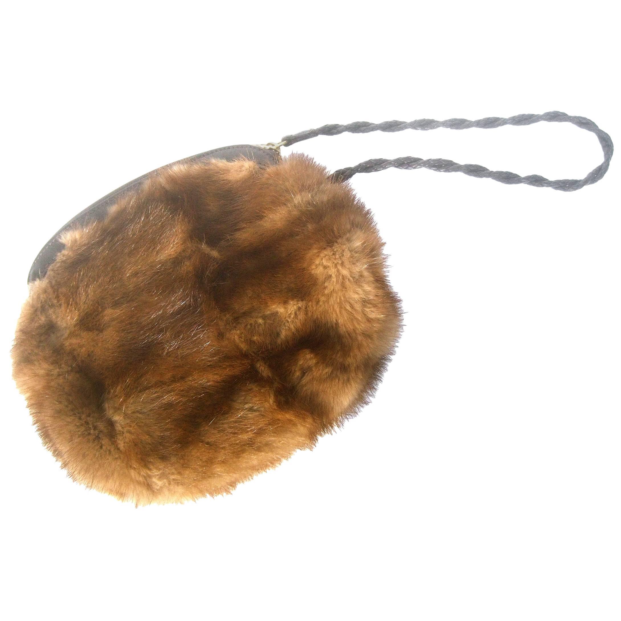 Italian Mink Fur Leather Trim Wristlet Handbag Designed by Florini  