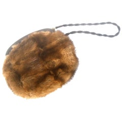 Italian Mink Fur Leather Trim Wristlet Handbag Designed by Florini  