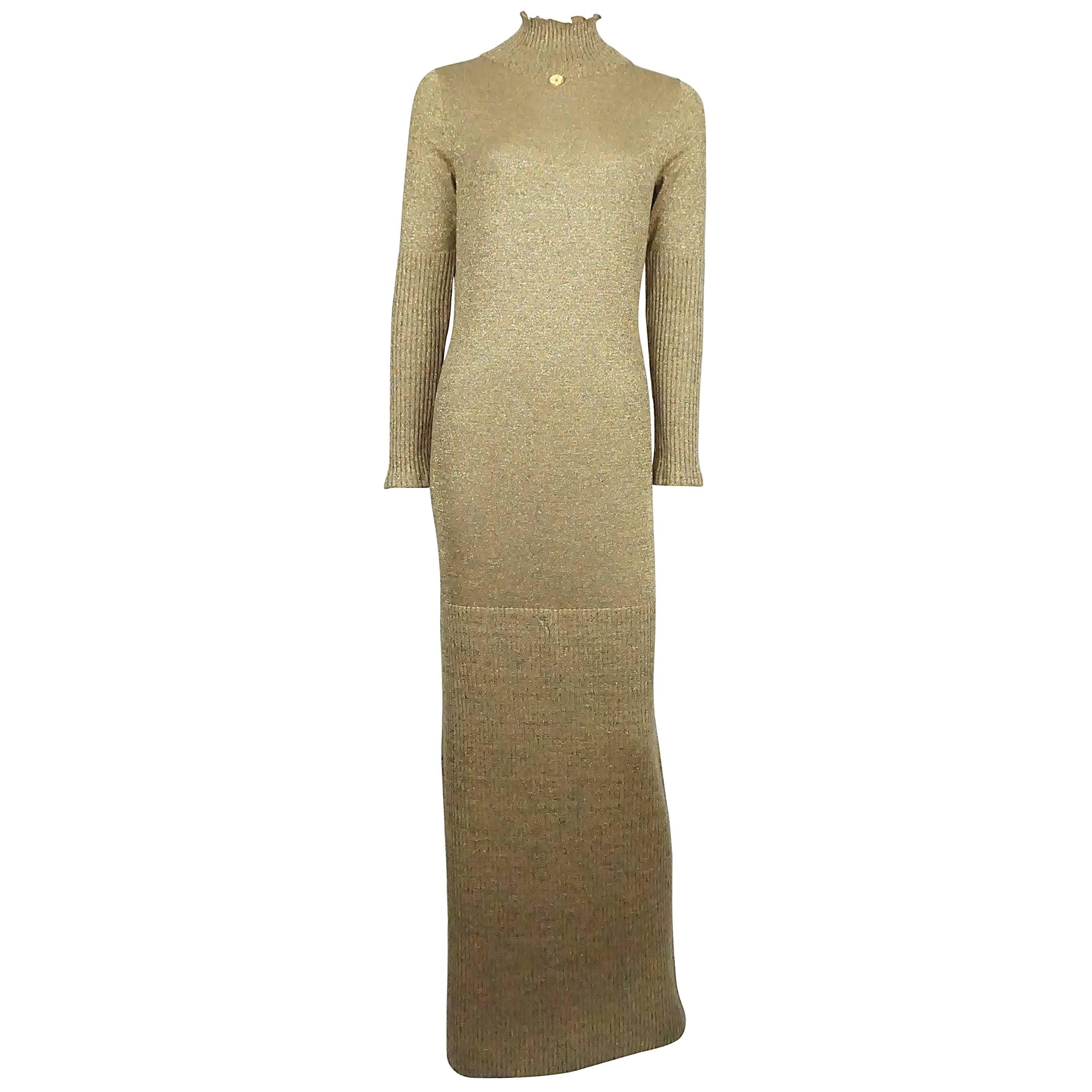 Chanel Gold Lame Knit Gown/Maxi Dress - 42 - 09A at 1stDibs