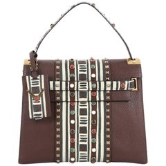 Valentino My Rockstud Convertible Satchel Tribal Embellished Leather Medium