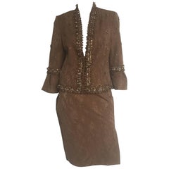 Carolina Herrera bronze and gold beaded skirt suit