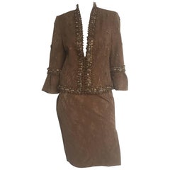 Vintage Carolina Herrera bronze and gold beaded skirt suit 