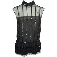 Vintage Chanel Black Silk Chiffon Sequin Sleeveless Top 