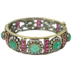 French Paste and Red/Green Cabachon Bangle - Circa 30's
