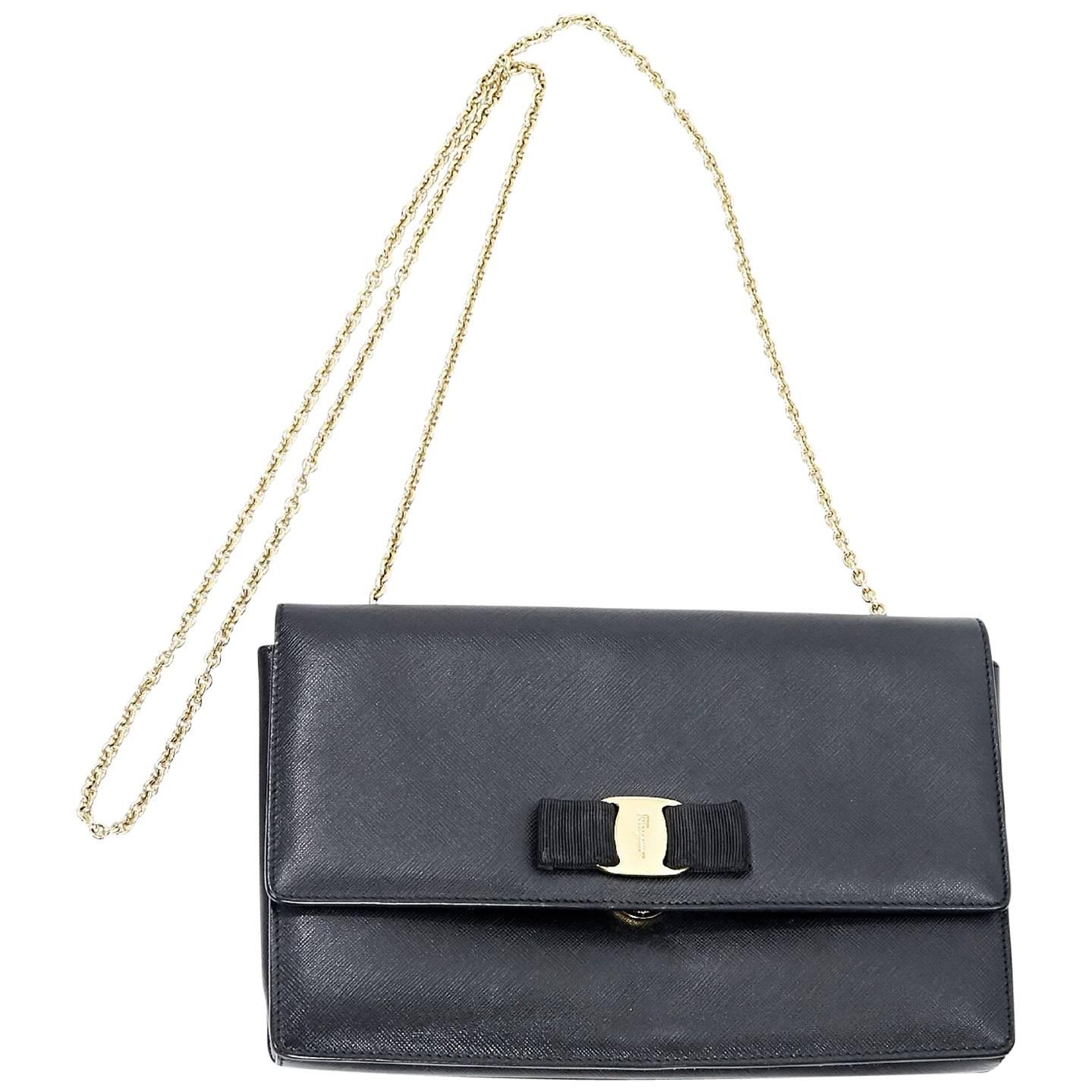 Salvatore Ferragamo Black Saffiano Leather Miss Vara Bag