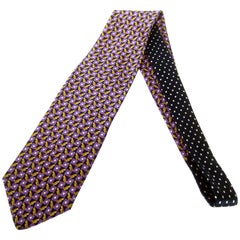 Vintage Versace Italian Violet & Gold Graphic Print Silk Necktie c 1990s