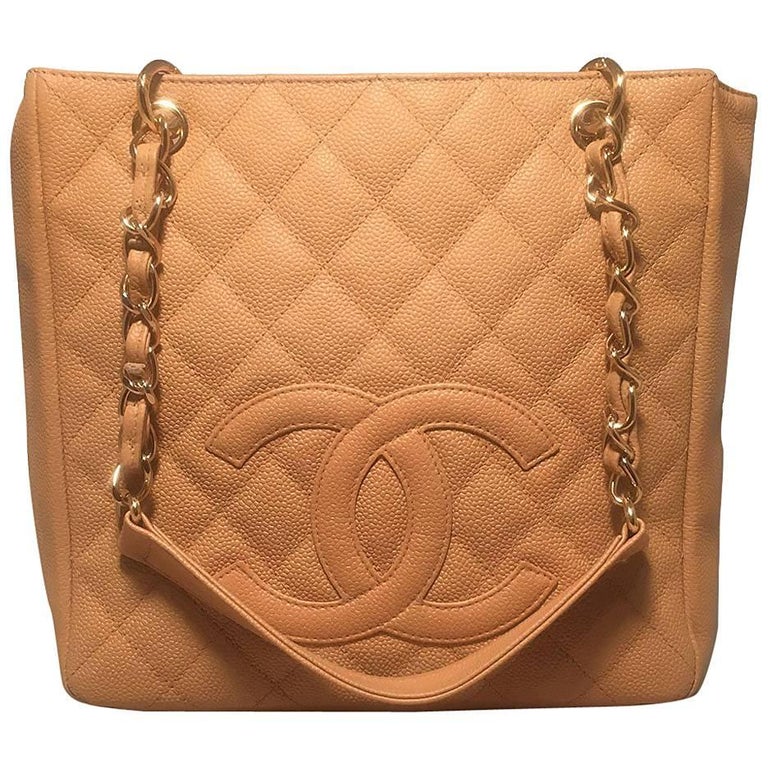 Chanel Nude Quilted Caviar Leather Shopper PST Petite Shopping