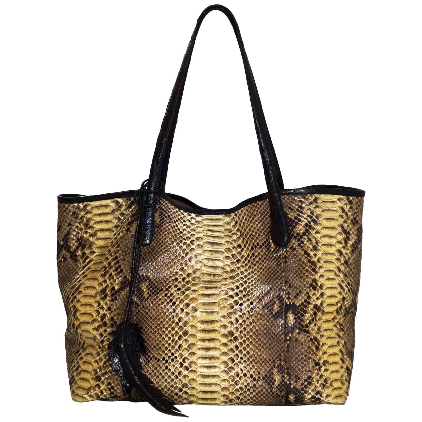 Nancy Gonzalez Python & Caiman Crocodile Erica Shopping Tote Bag